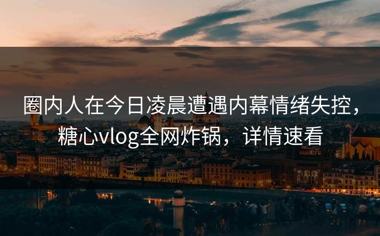 圈内人在今日凌晨遭遇内幕情绪失控，糖心vlog全网炸锅，详情速看